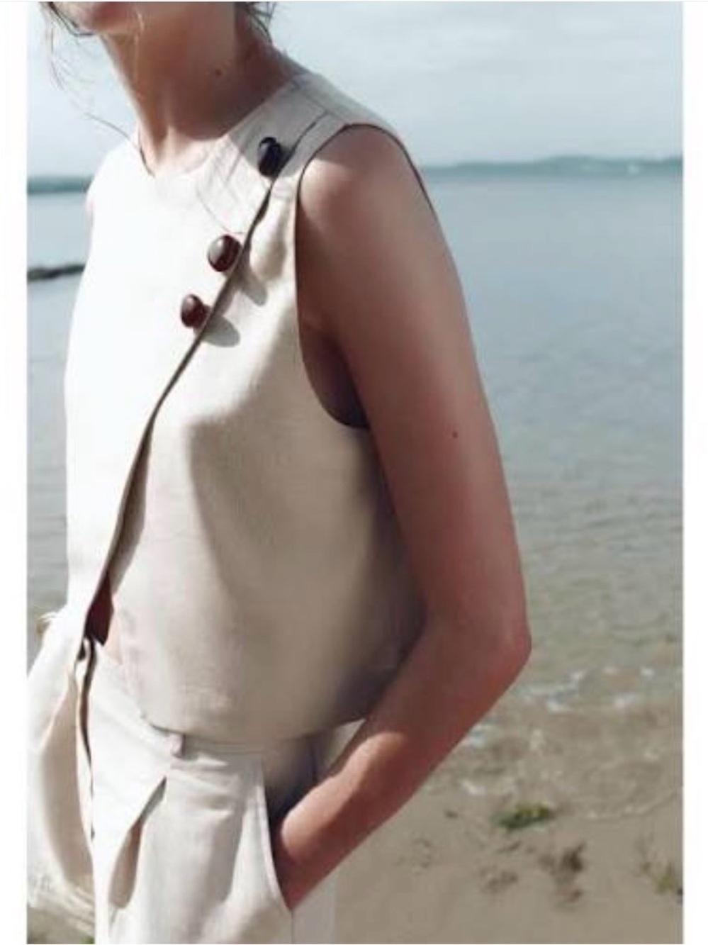Zara linen blend asymmetric cropped vest top XS NWT